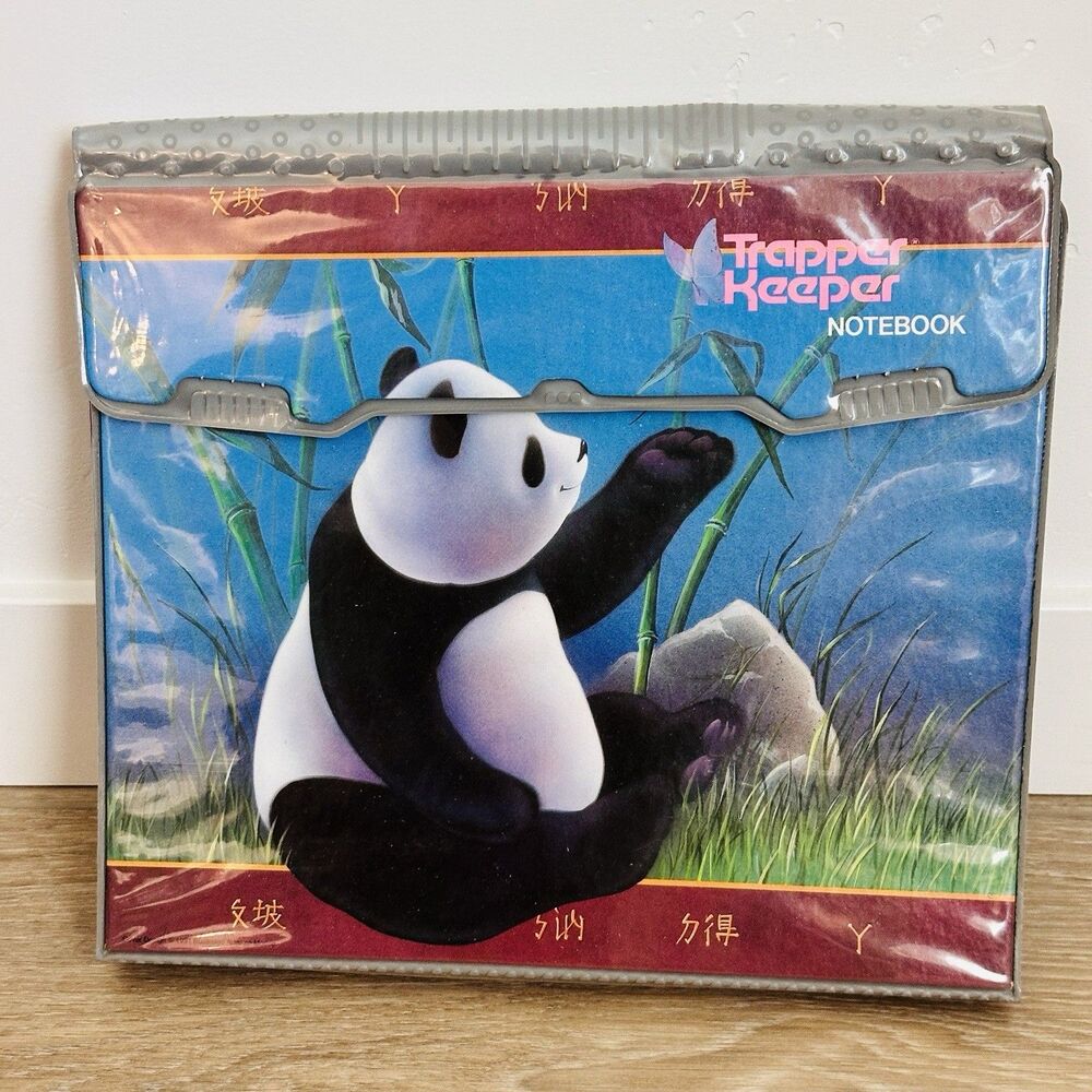 Vintage 90s Mead Trapper Keeper Binder Folders Panda Bear 1991 Complete